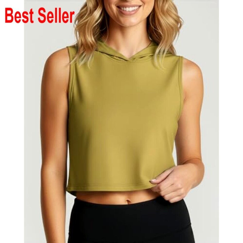 Dry-Fit Sleeveless Cropped Tank Top Hoodie 3-Pack, Athletic Sweatshirt - Picture 6 of 7